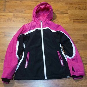 Lands' End Girls Hot Pink/Black/White Lightweight Zip Up Jacket, Size Large (14)